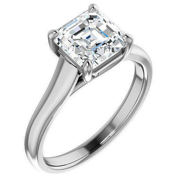3.0Ct-8.5mm Trellis Solitaire Asscher Cut Moissanite Engagement Ring - Picture 2 of 15